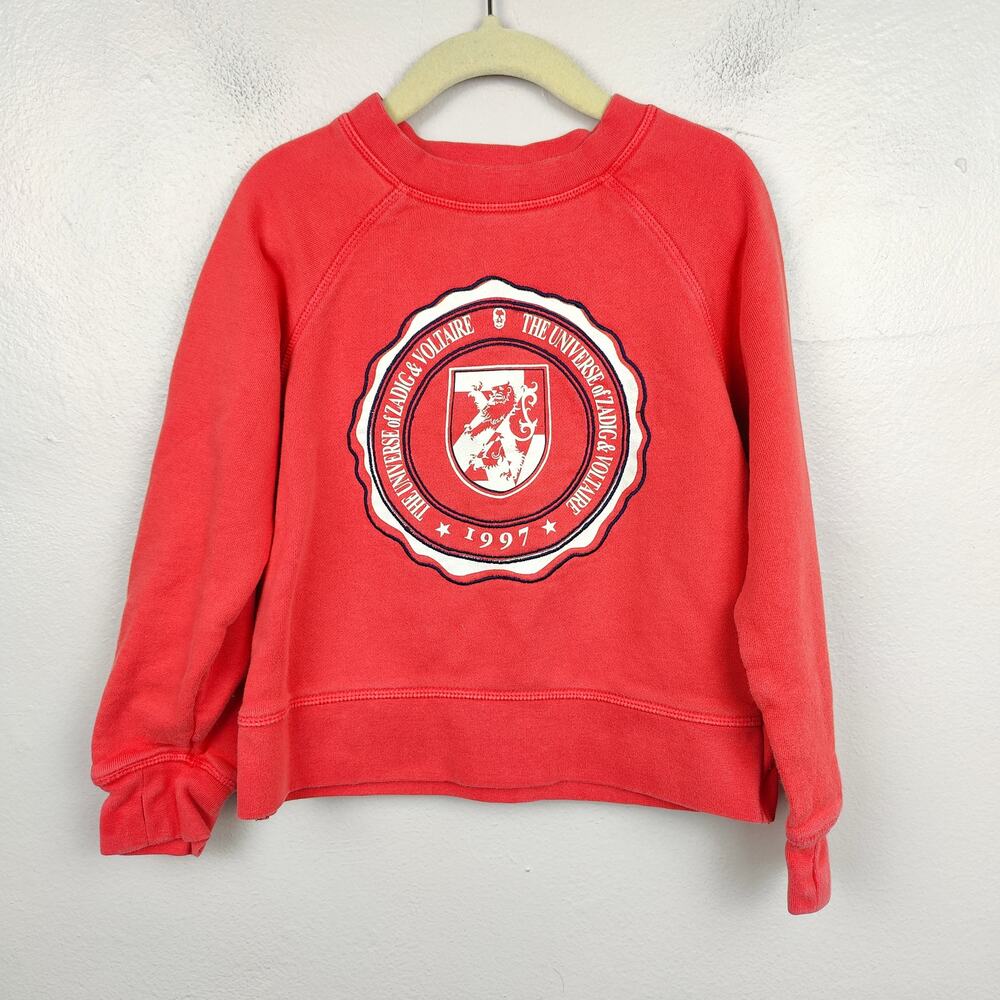 Zadig & Voltaire Sweatshirt Kids 6‎ Red Terry Pullover Academia Crest Emblem